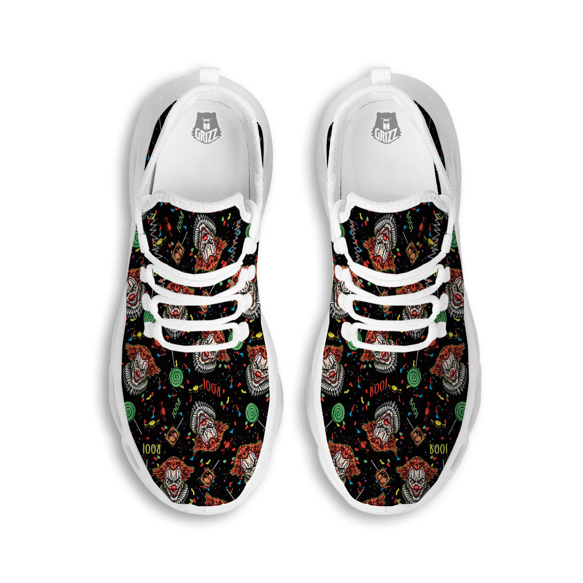 Scary Clown Halloween Print Pattern White Running Shoes-grizzshop