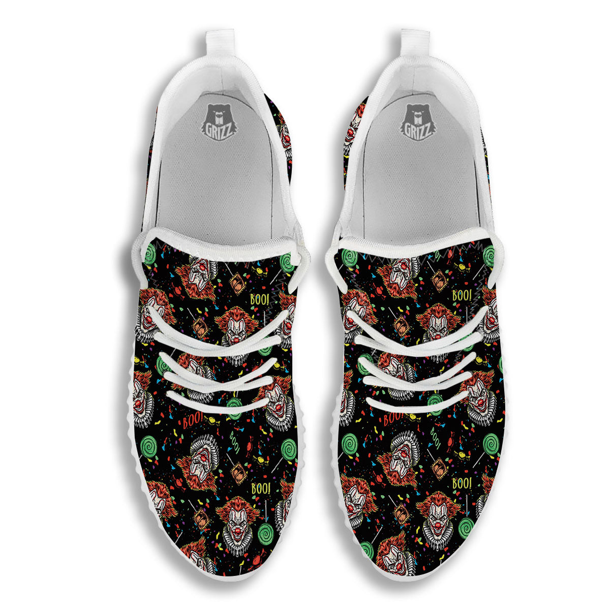 Scary Clown Halloween Print Pattern White Walking Shoes-grizzshop