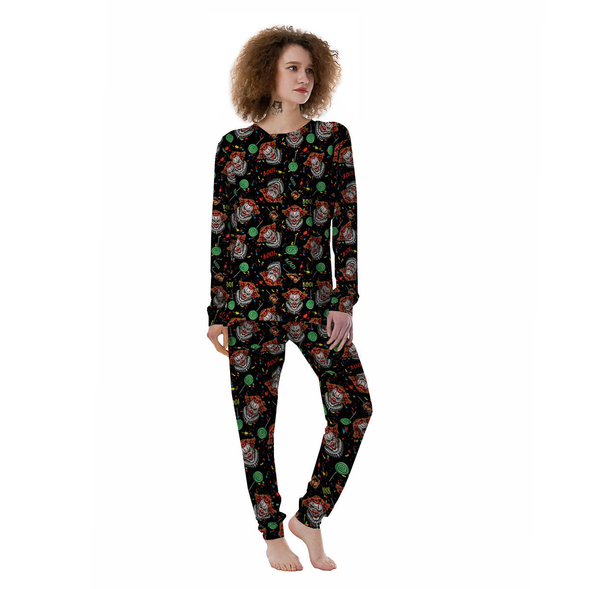 Scary Clown Halloween Print Pattern Women's Pajamas-grizzshop