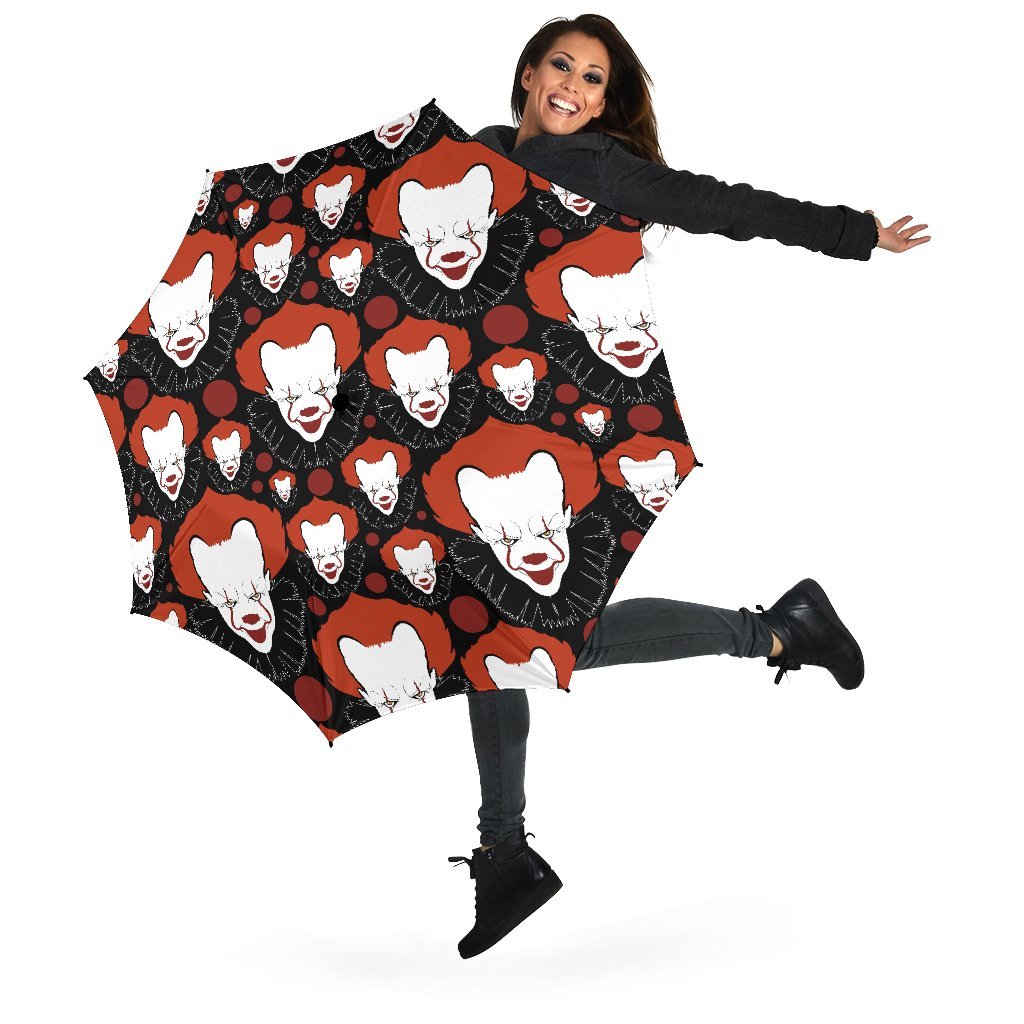 Scary Clown Pattern Print Automatic Foldable Umbrella-grizzshop