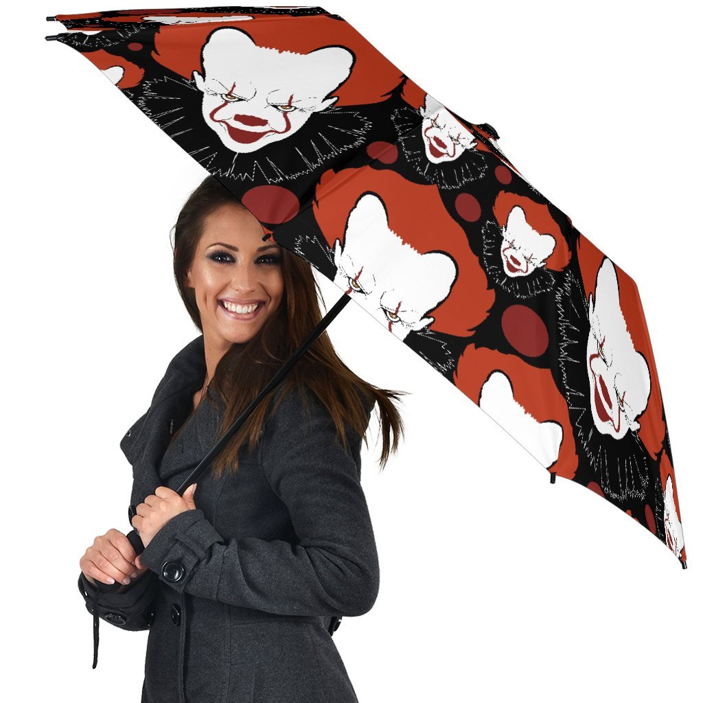 Scary Clown Pattern Print Automatic Foldable Umbrella-grizzshop