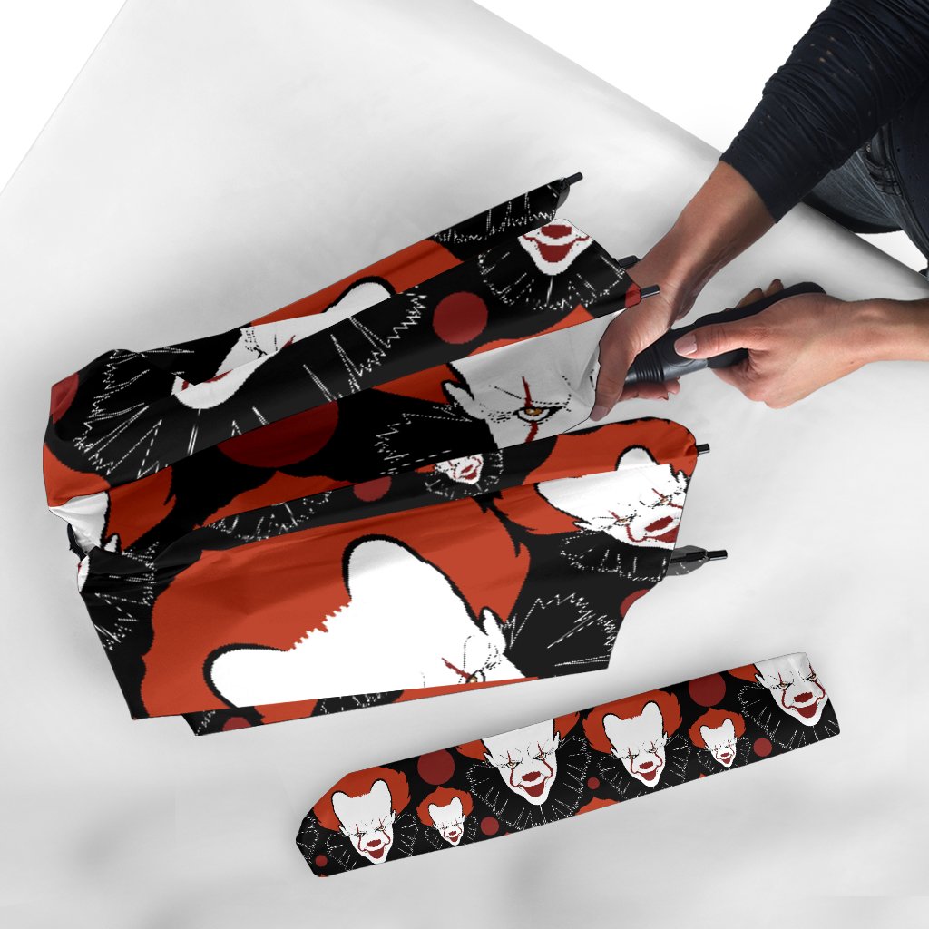 Scary Clown Pattern Print Automatic Foldable Umbrella-grizzshop