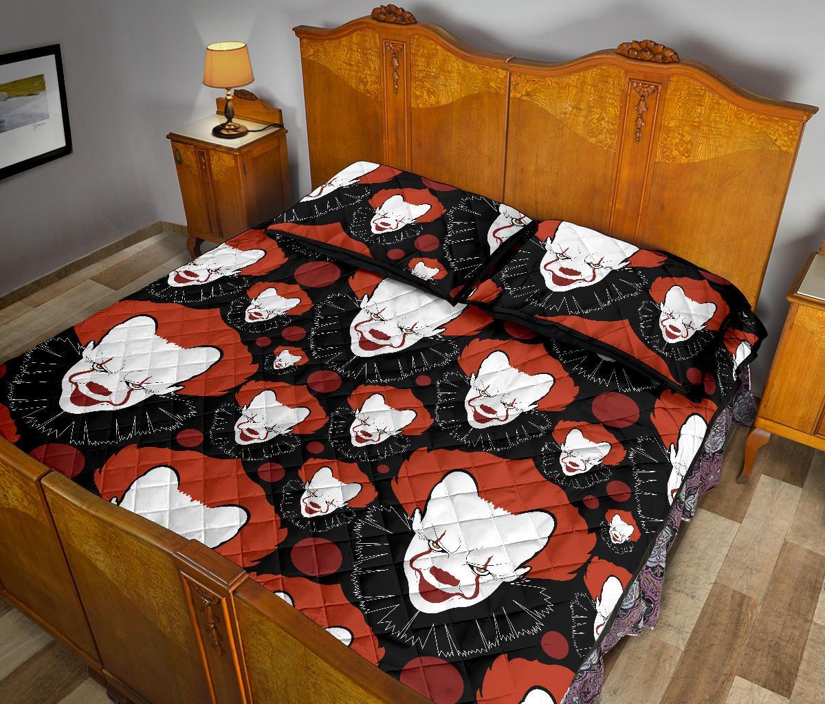 Scary Clown Pattern Print Bed Set Quilt-grizzshop