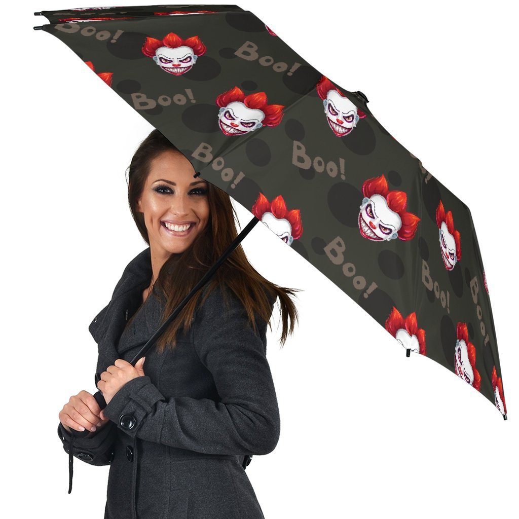 Scary Clown Print Pattern Automatic Foldable Umbrella-grizzshop