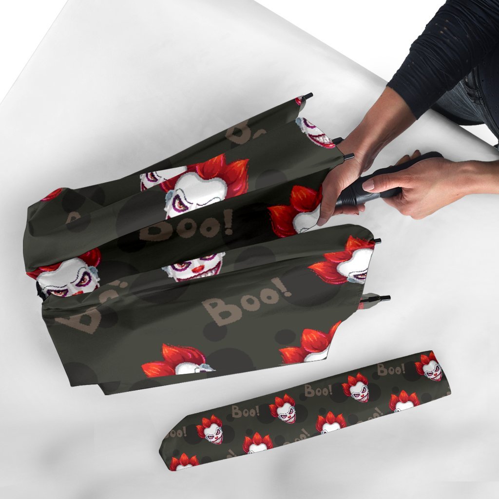 Scary Clown Print Pattern Automatic Foldable Umbrella-grizzshop