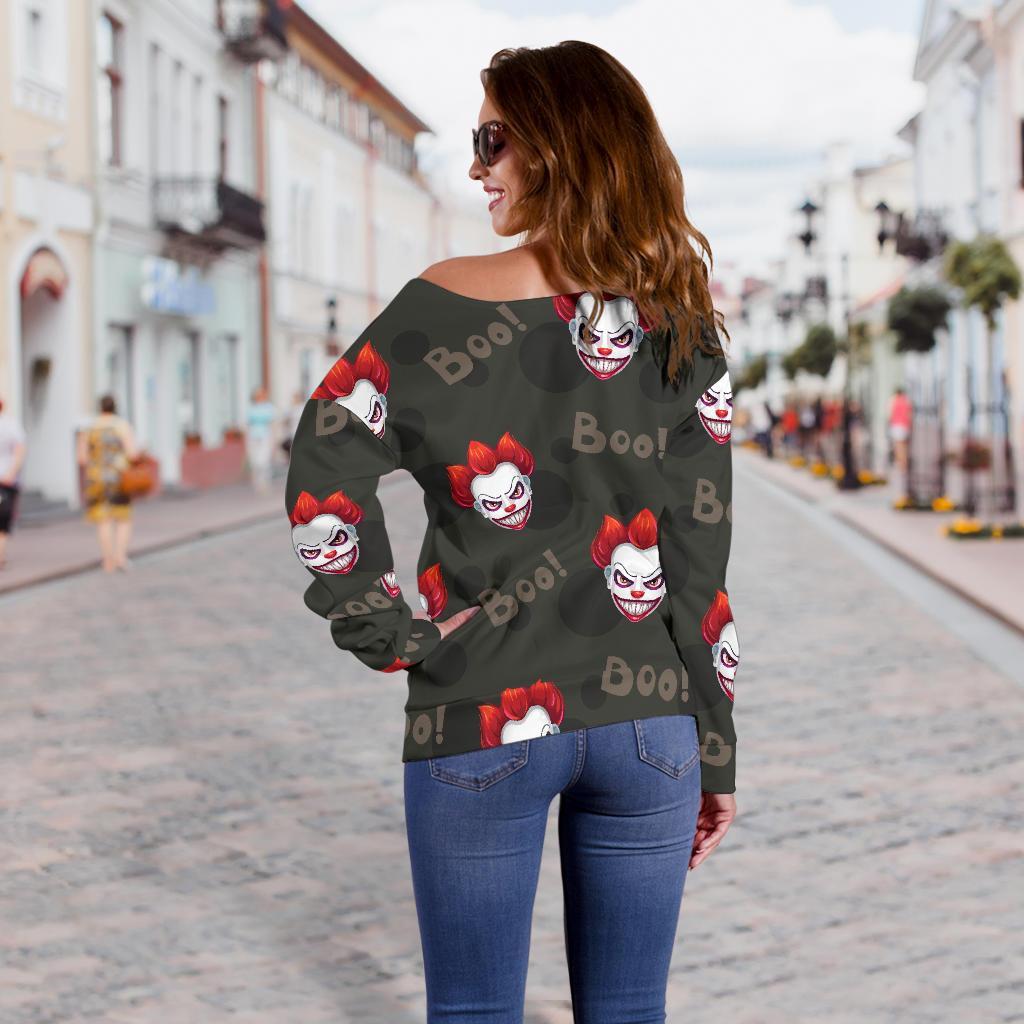 Scary Clown Print Pattern Women Off Shoulder Sweatshirt-grizzshop