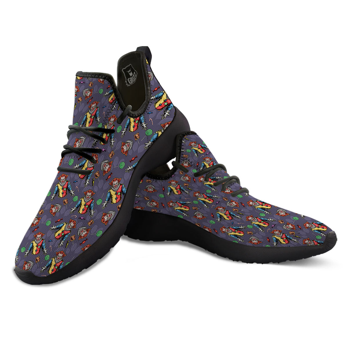 Scary Evil Clown Print Pattern Black Athletic Shoes-grizzshop