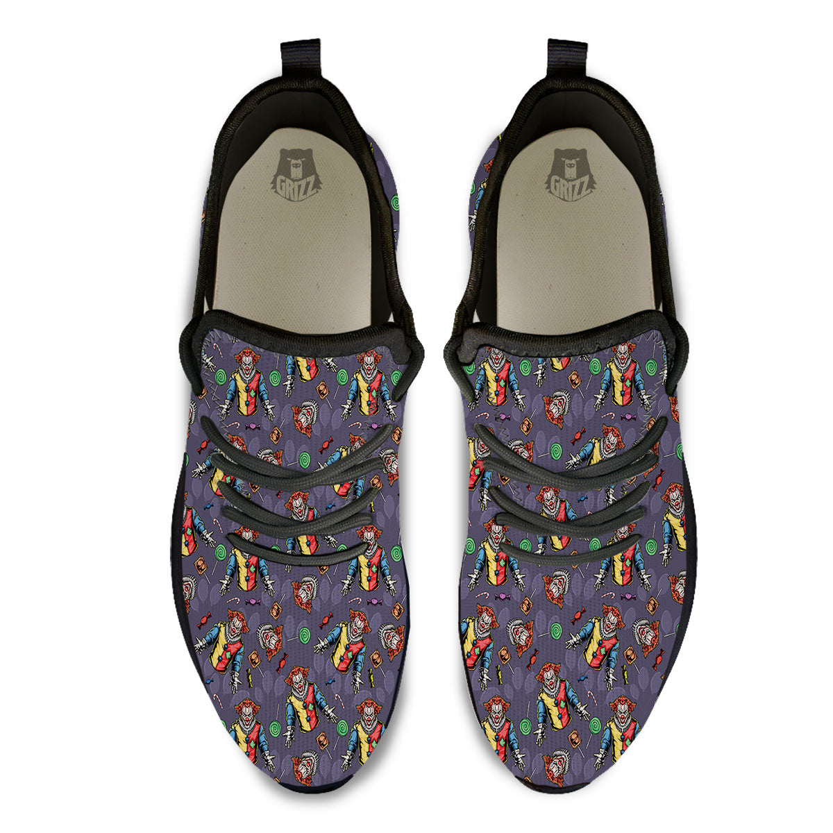Scary Evil Clown Print Pattern Black Athletic Shoes-grizzshop