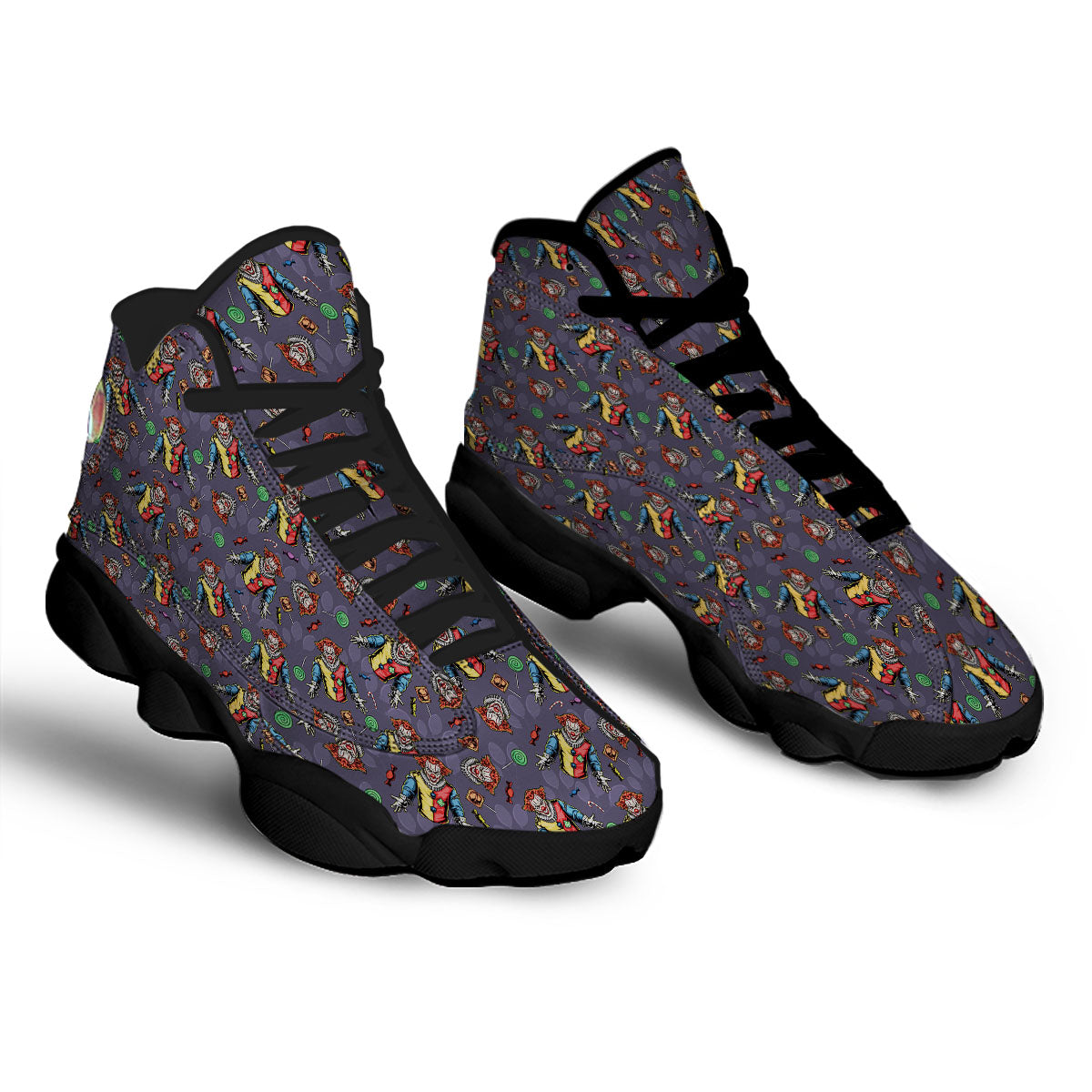 Scary Evil Clown Print Pattern Black Basketball Shoes-grizzshop