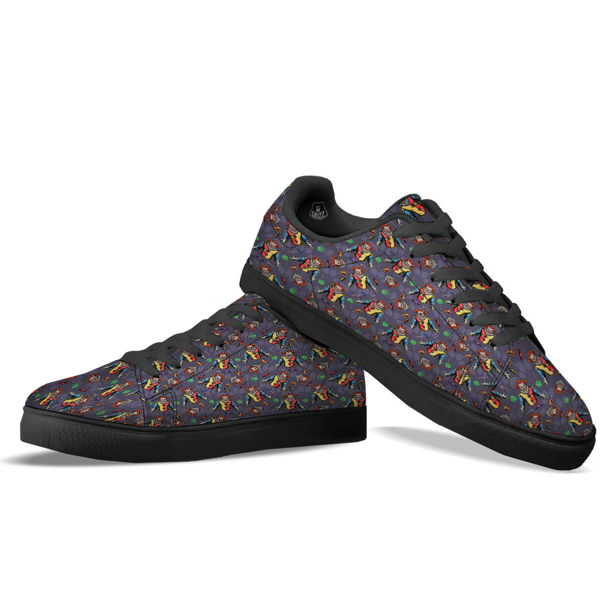 Scary Evil Clown Print Pattern Black Low Top Sneakers-grizzshop