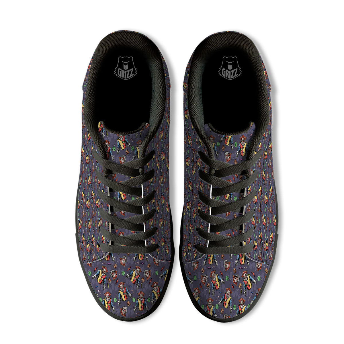 Scary Evil Clown Print Pattern Black Low Top Sneakers-grizzshop