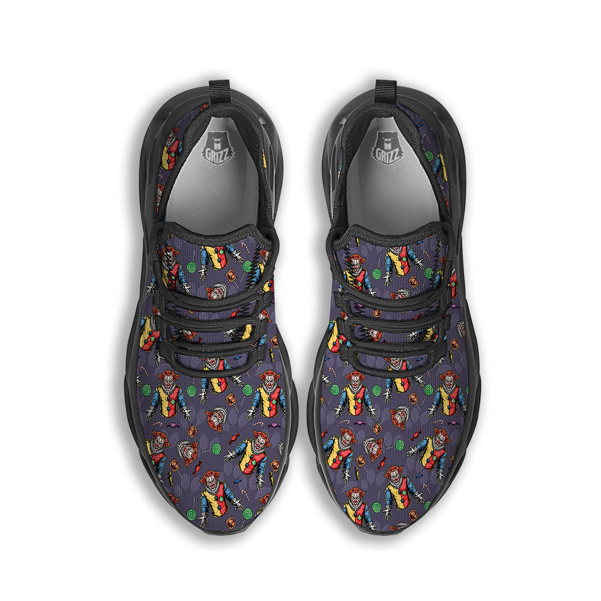 Scary Evil Clown Print Pattern Black Running Shoes-grizzshop