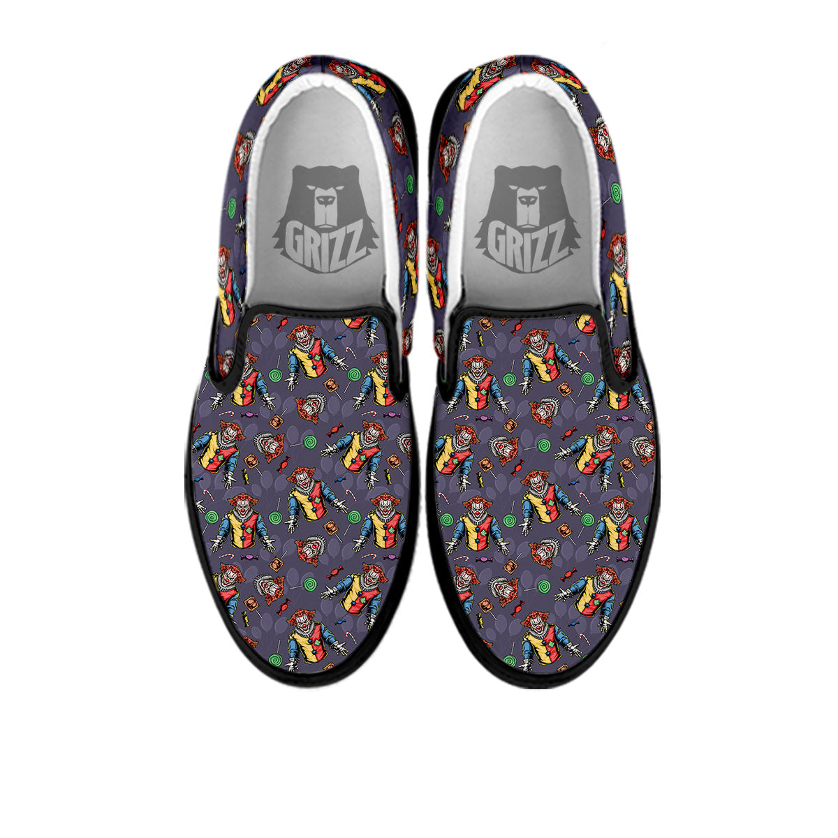 Scary Evil Clown Print Pattern Black Slip On Shoes-grizzshop