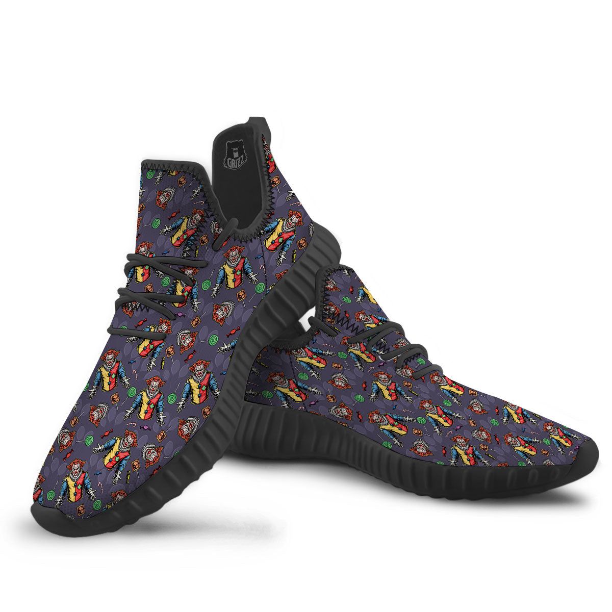 Scary Evil Clown Print Pattern Black Walking Shoes-grizzshop