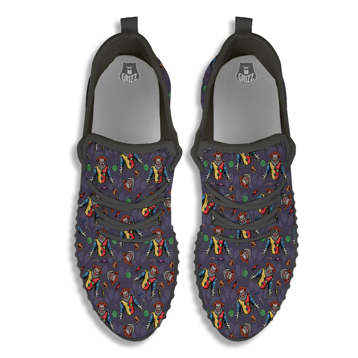 Scary Evil Clown Print Pattern Black Walking Shoes-grizzshop