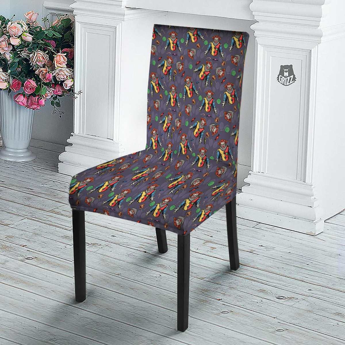 Scary Evil Clown Print Pattern Dining Chair Slipcover-grizzshop