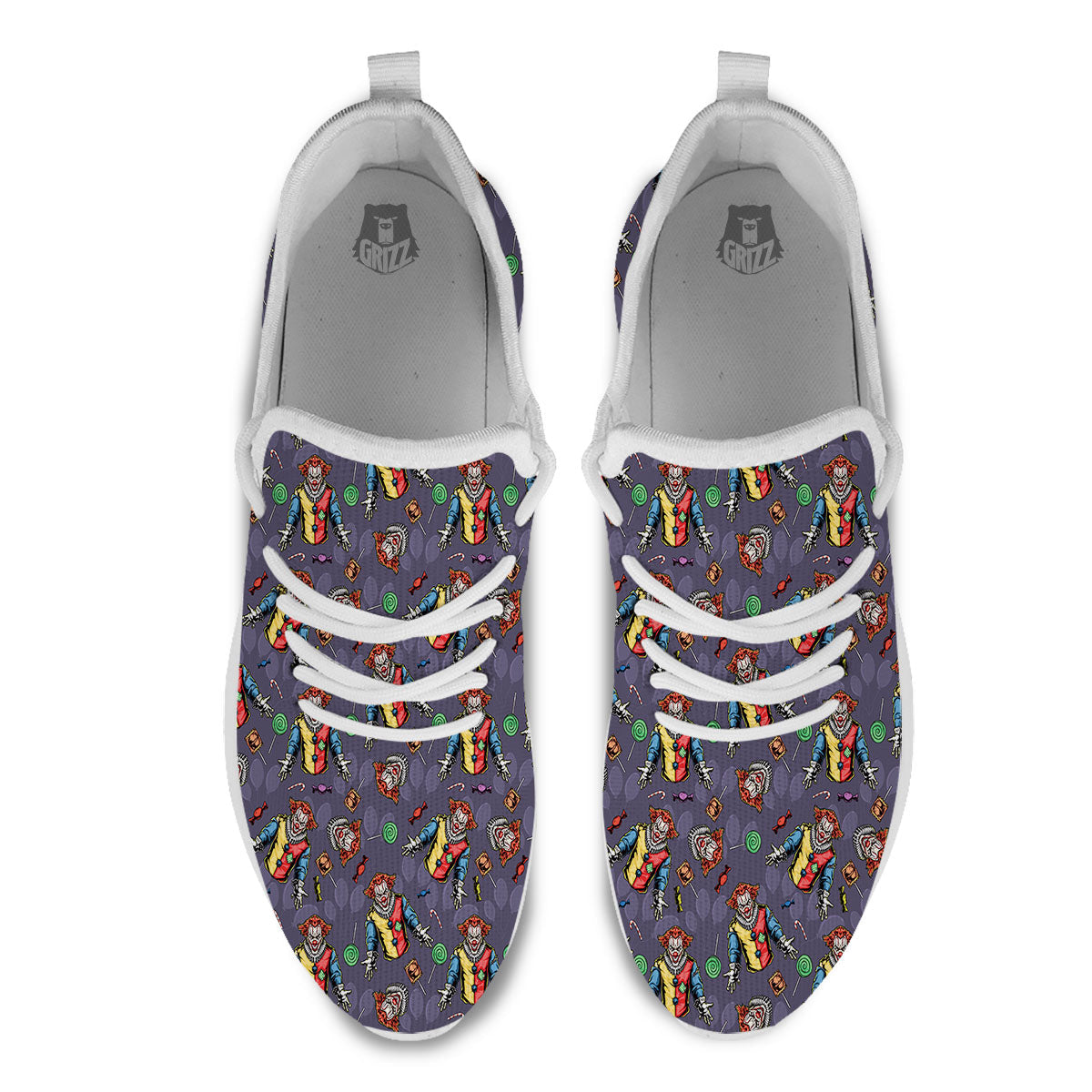 Scary Evil Clown Print Pattern White Athletic Shoes-grizzshop