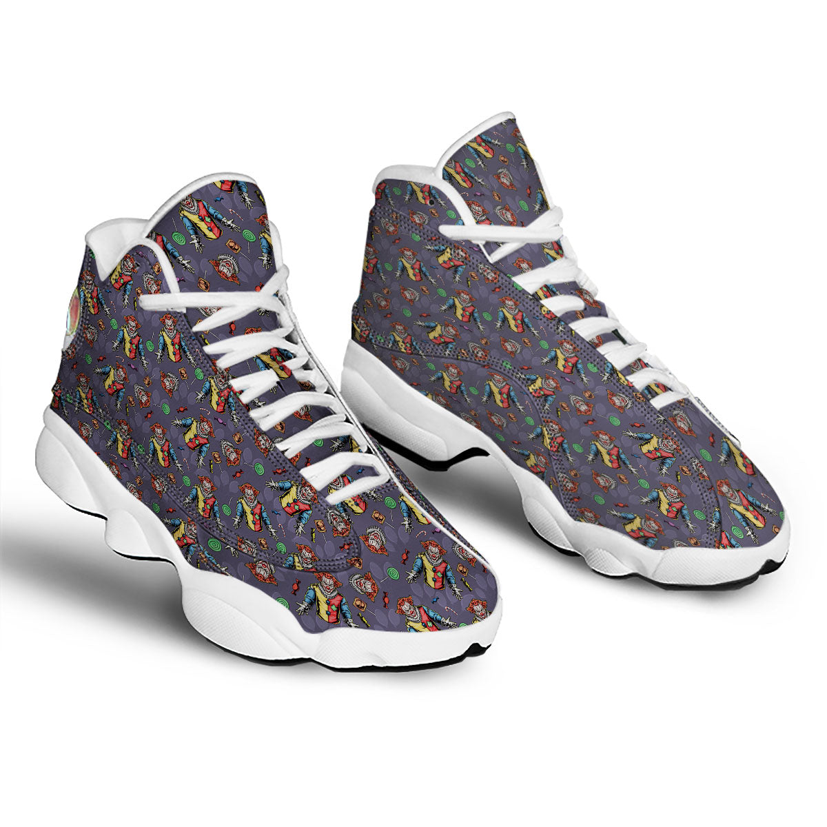 Scary Evil Clown Print Pattern White Basketball Shoes-grizzshop