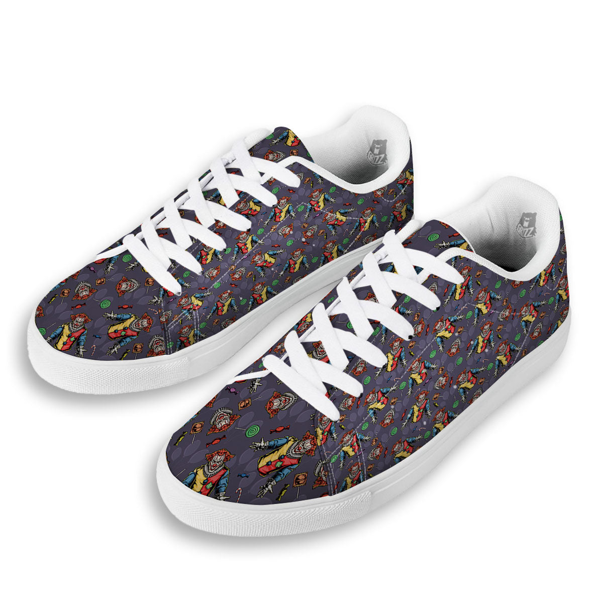 Scary Evil Clown Print Pattern White Low Top Sneakers-grizzshop