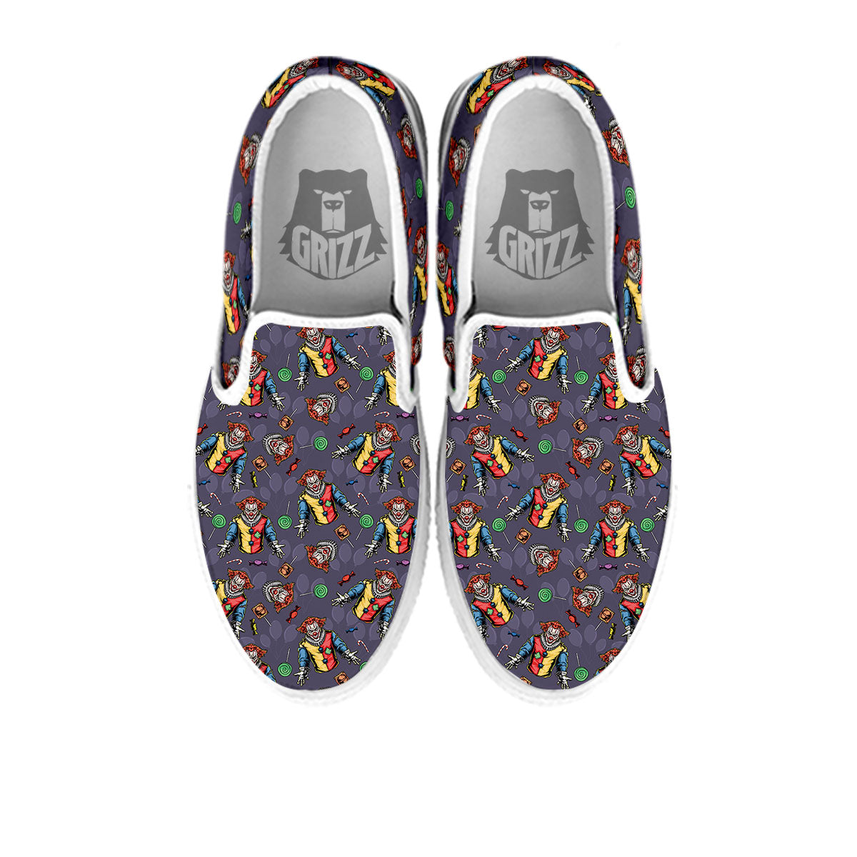 Scary Evil Clown Print Pattern White Slip On Shoes-grizzshop
