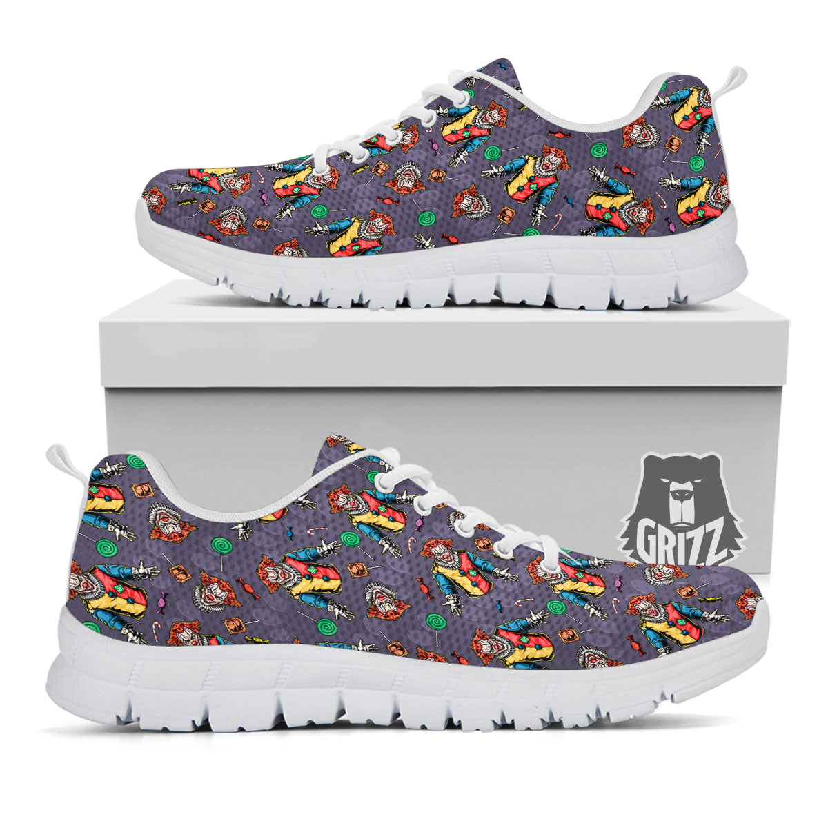 Scary Evil Clown Print Pattern White Sneaker-grizzshop