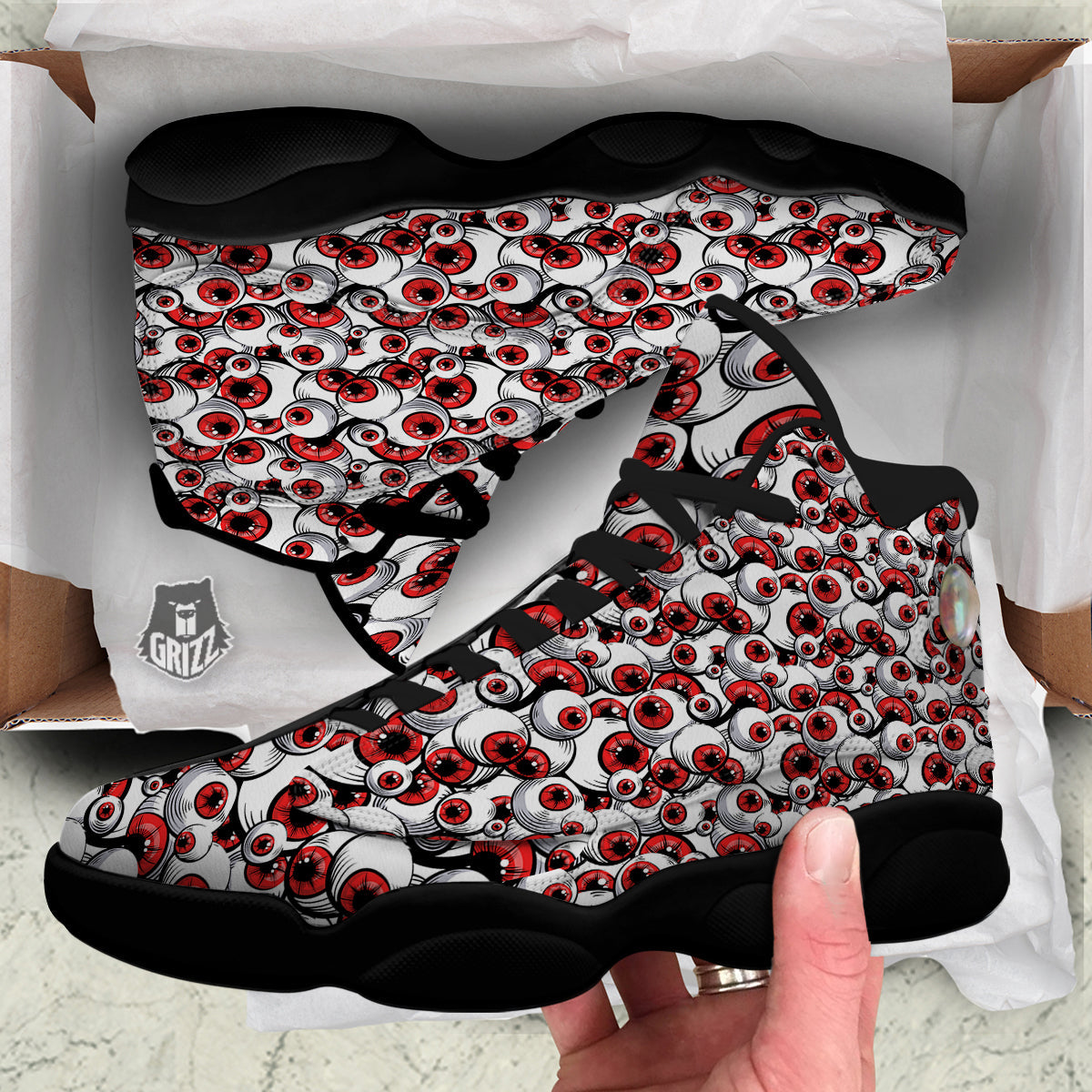 Scary Red Eyes Print Pattern Black Basketball Shoes-grizzshop