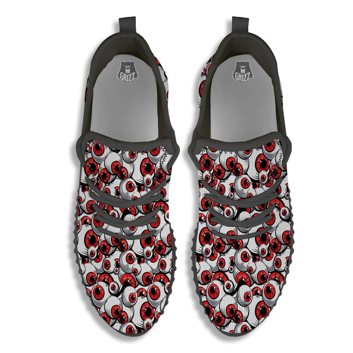Scary Red Eyes Print Pattern Black Walking Shoes-grizzshop