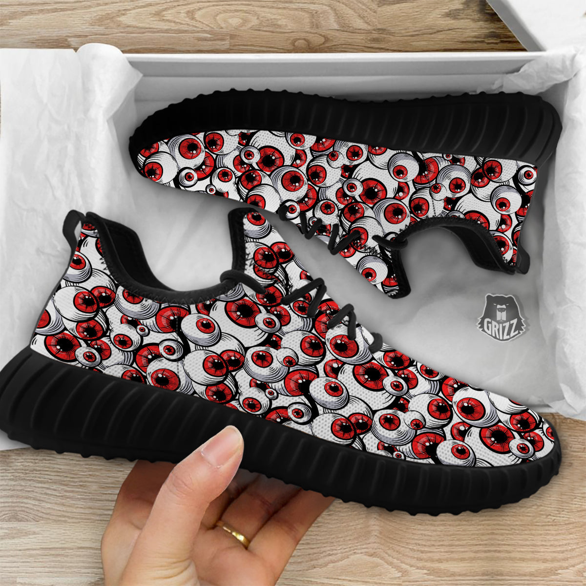 Scary Red Eyes Print Pattern Black Walking Shoes-grizzshop