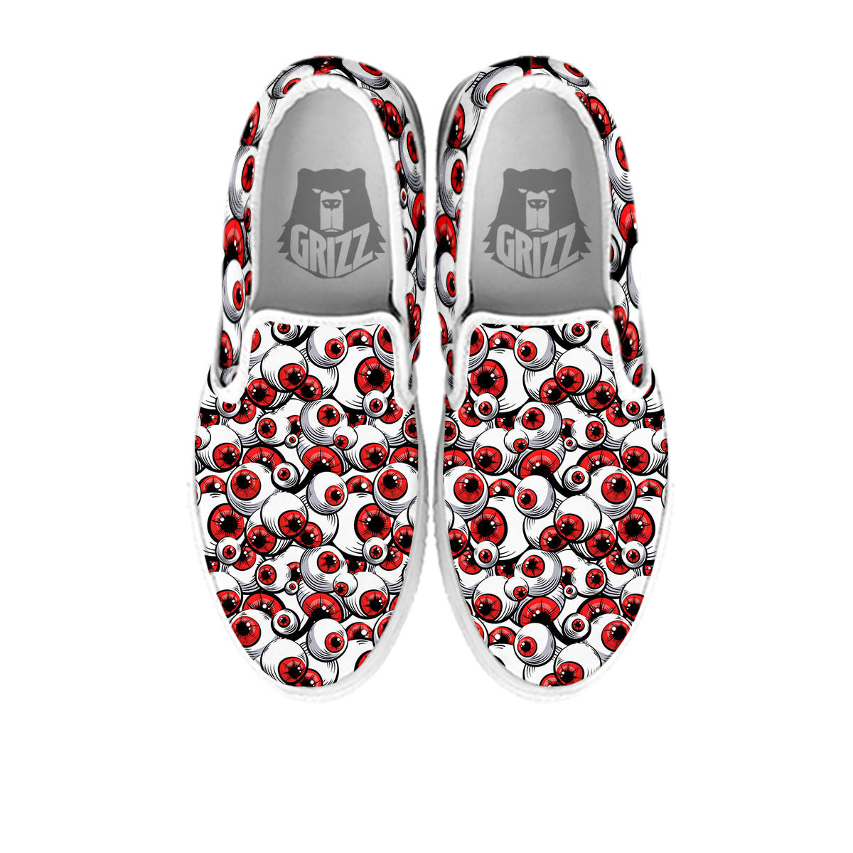Scary Red Eyes Print Pattern White Slip On Shoes-grizzshop