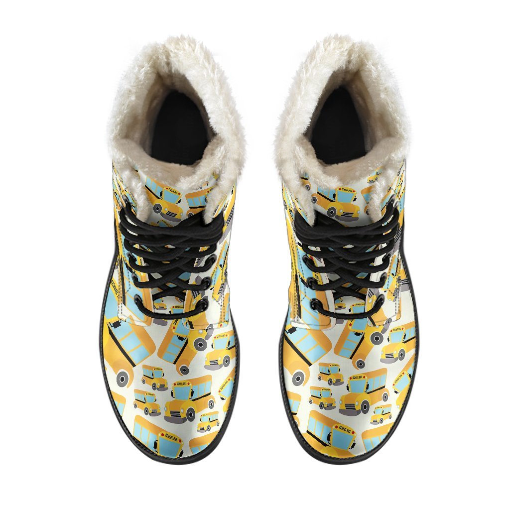 School Bus Pattern Print Comfy Winter Boots-grizzshop