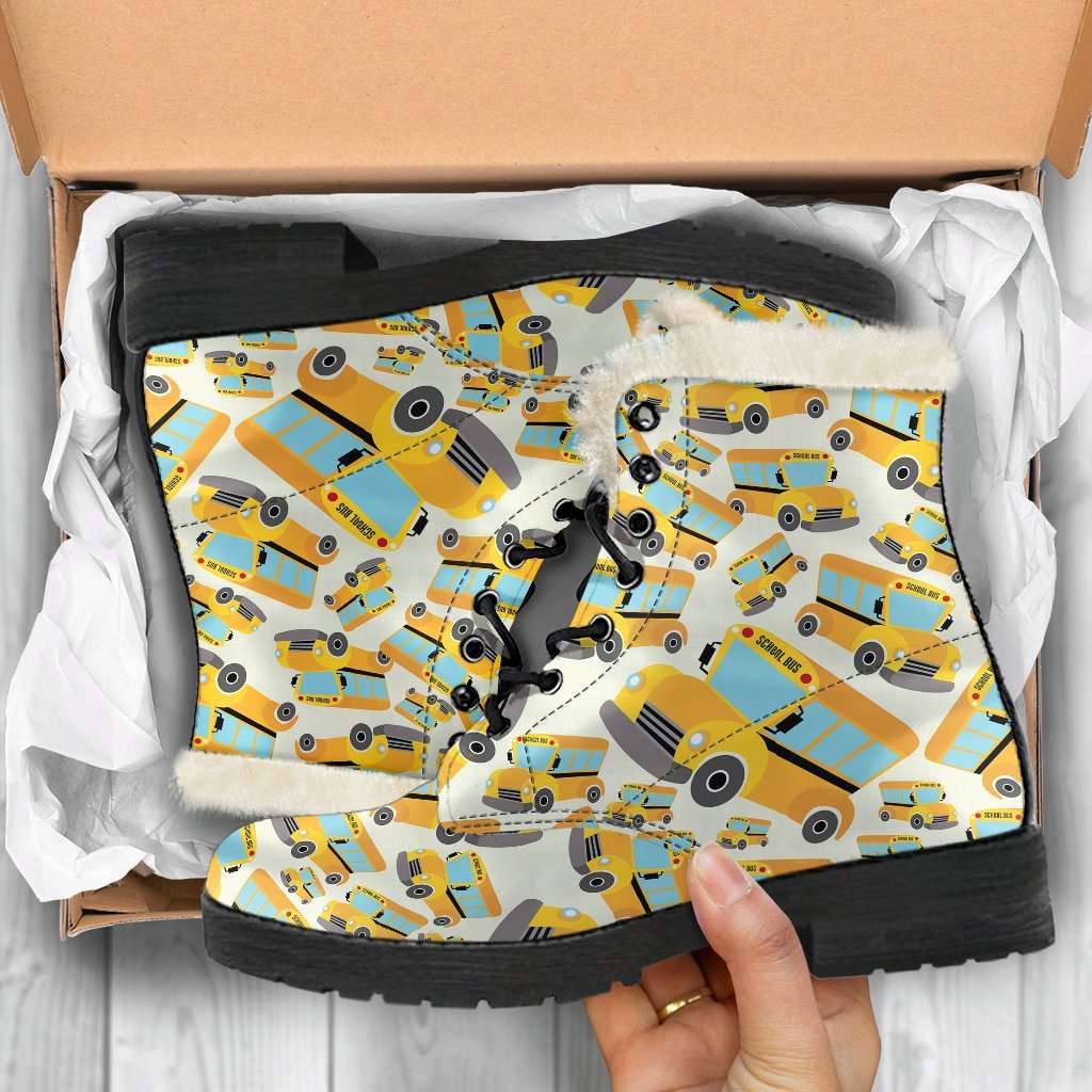 School Bus Pattern Print Comfy Winter Boots-grizzshop