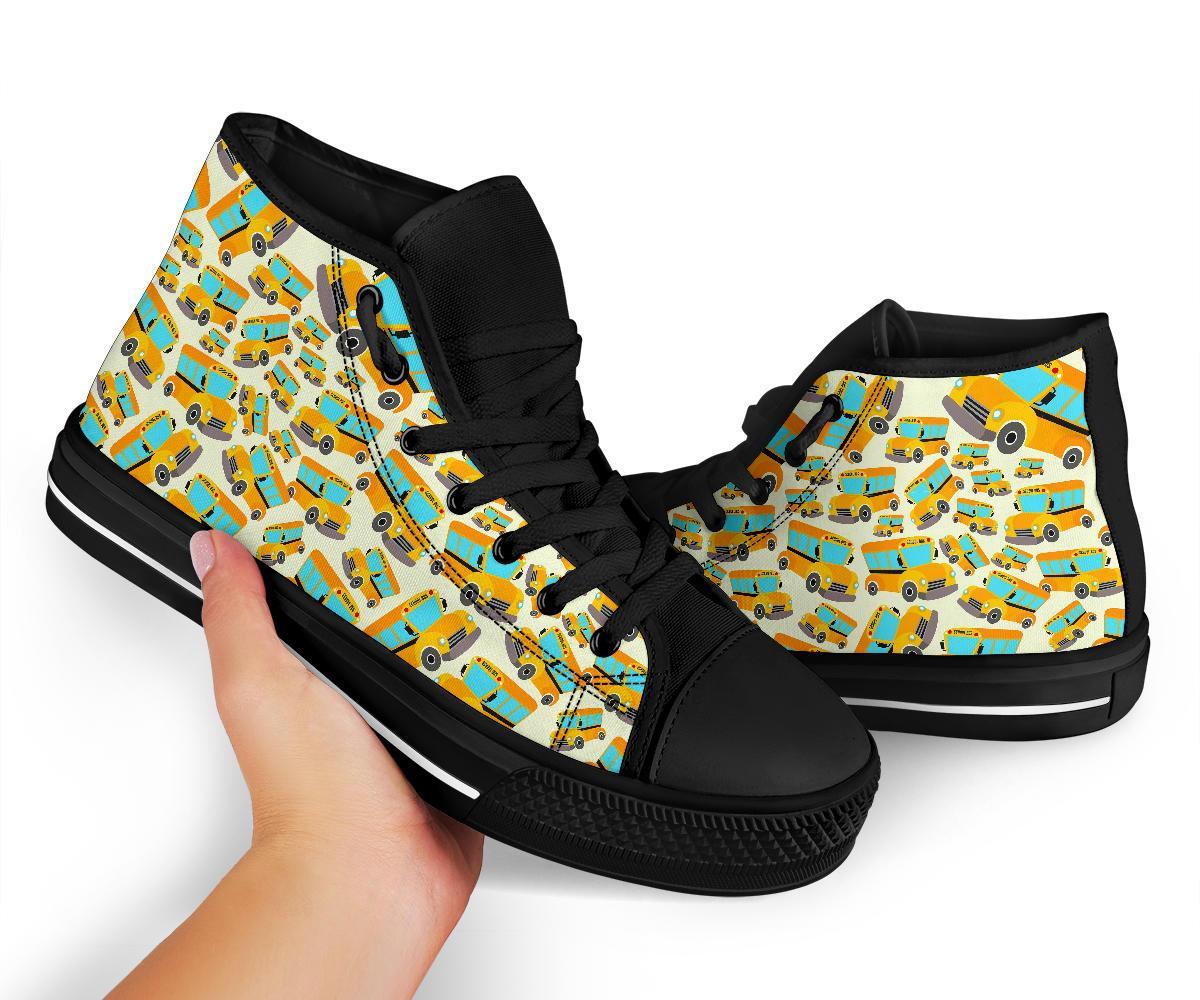 School Bus Pattern Print Men Women's High Top Shoes-grizzshop