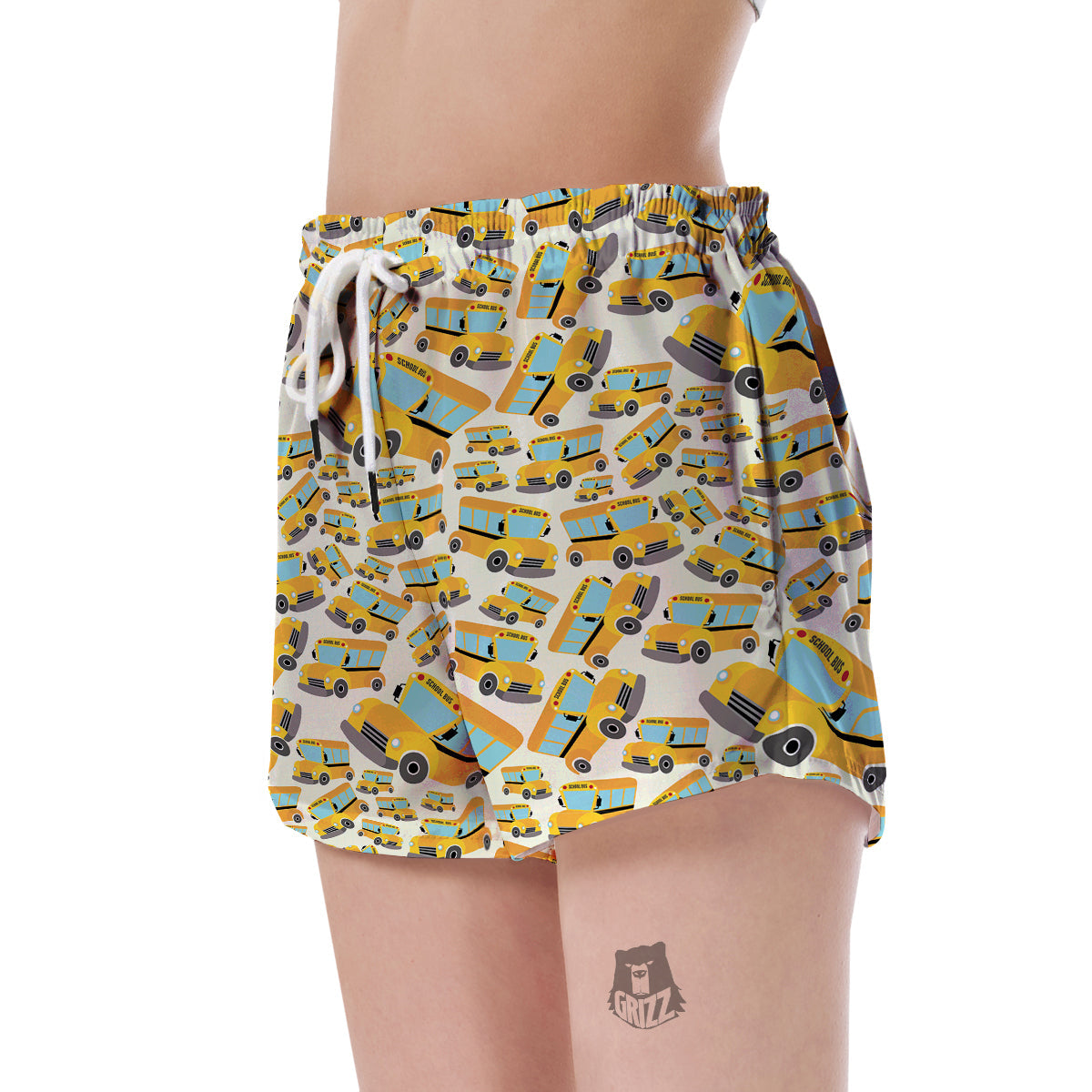 School Bus Pattern Print Women's Shorts-grizzshop