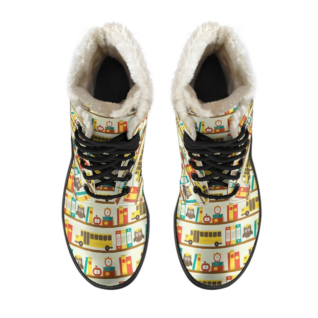 School Bus Print Pattern Comfy Winter Boots-grizzshop