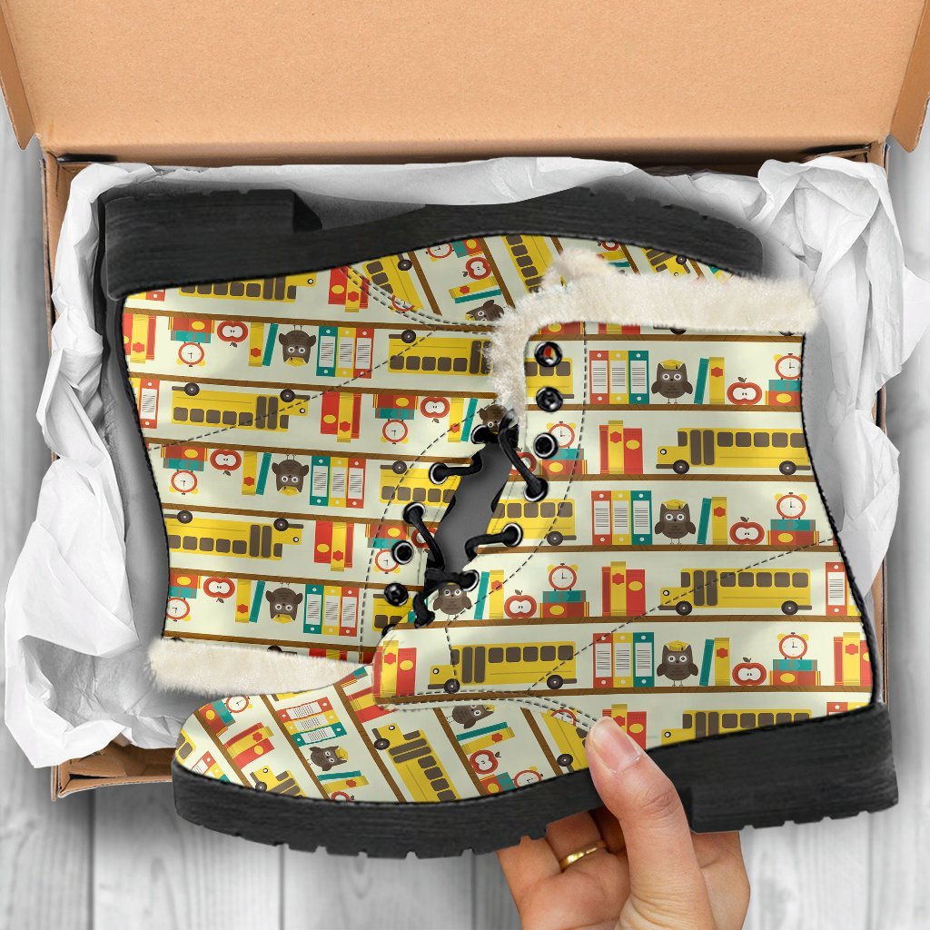 School Bus Print Pattern Comfy Winter Boots-grizzshop