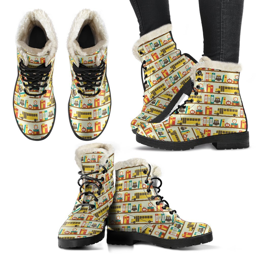 School Bus Print Pattern Comfy Winter Boots-grizzshop