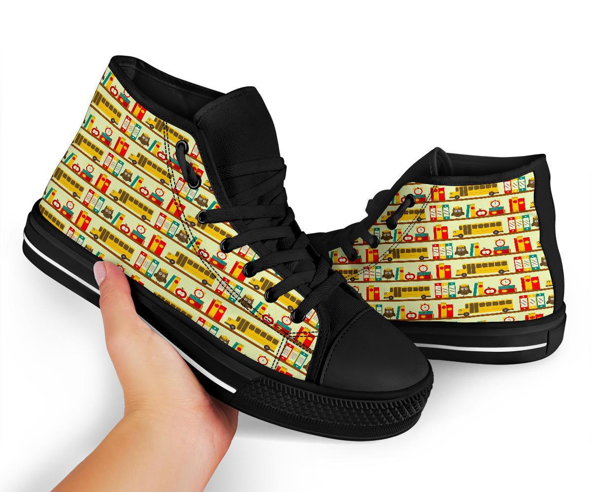 School Bus Print Pattern Men Women's High Top Shoes-grizzshop