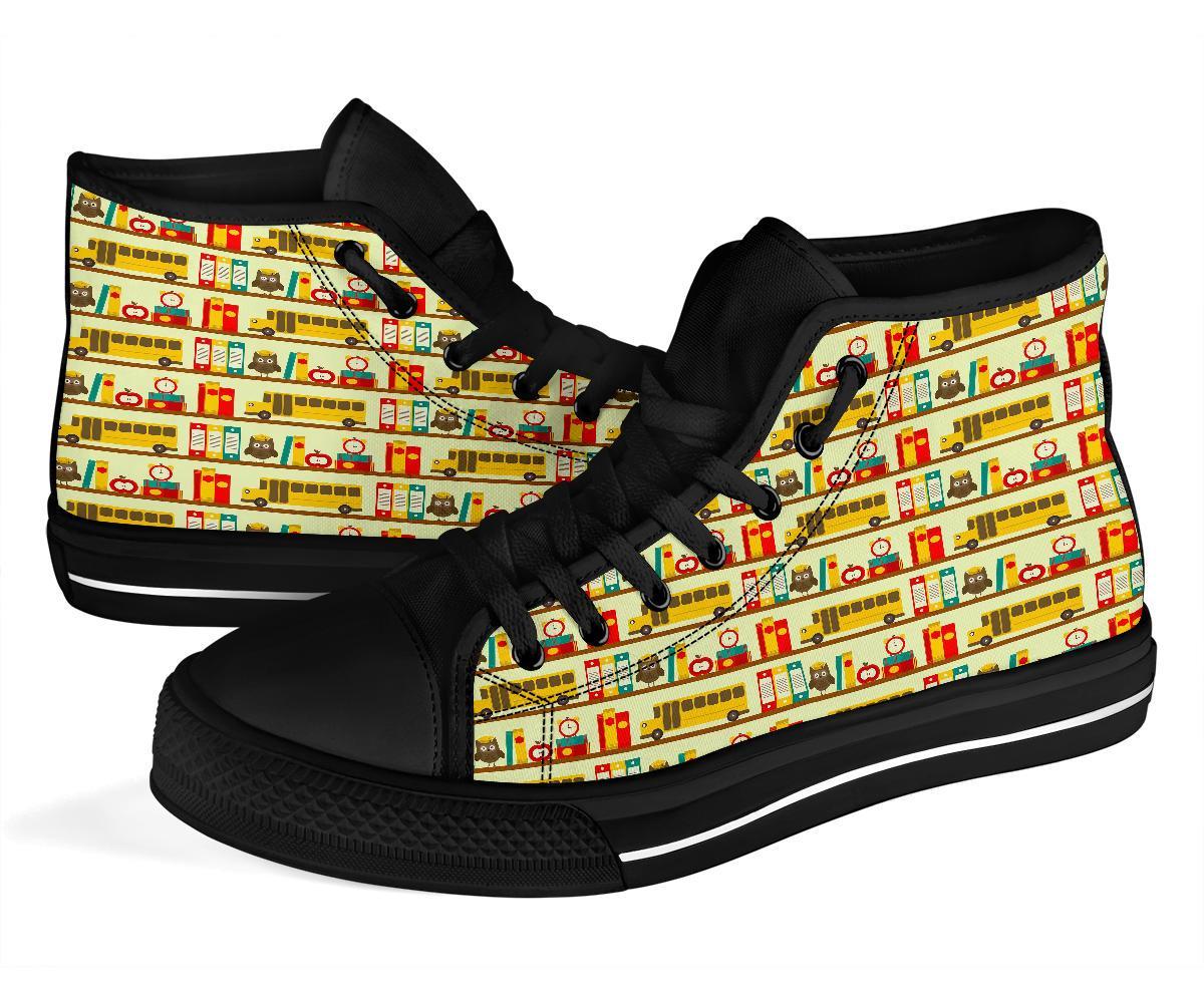 School Bus Print Pattern Men Women's High Top Shoes-grizzshop