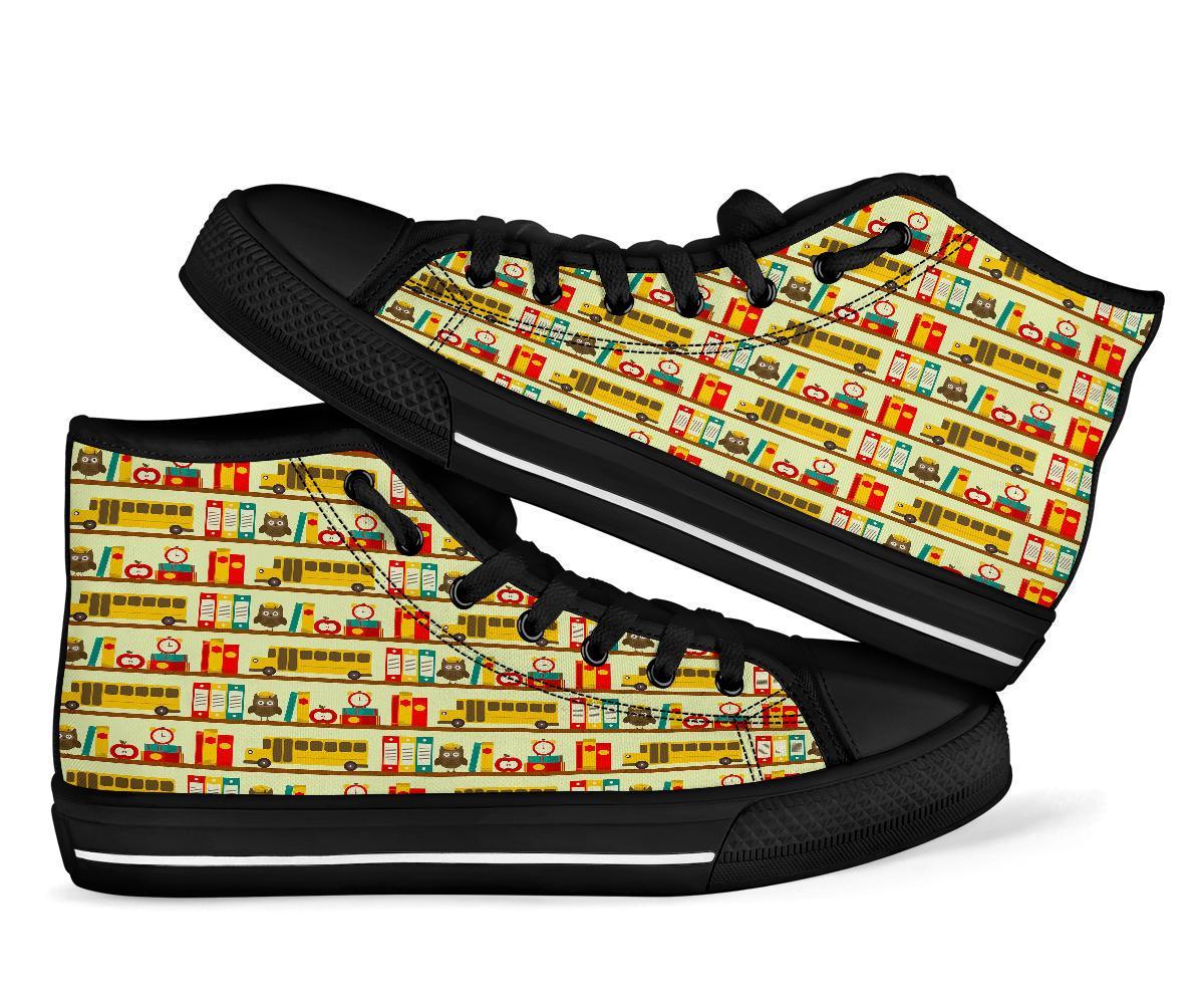 School Bus Print Pattern Men Women's High Top Shoes-grizzshop