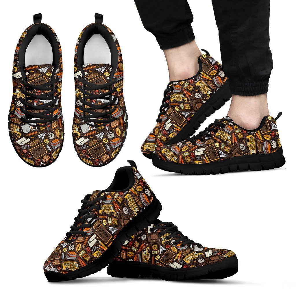 School Bus Teacher Pattern Print Black Sneaker Shoes For Men Women-grizzshop