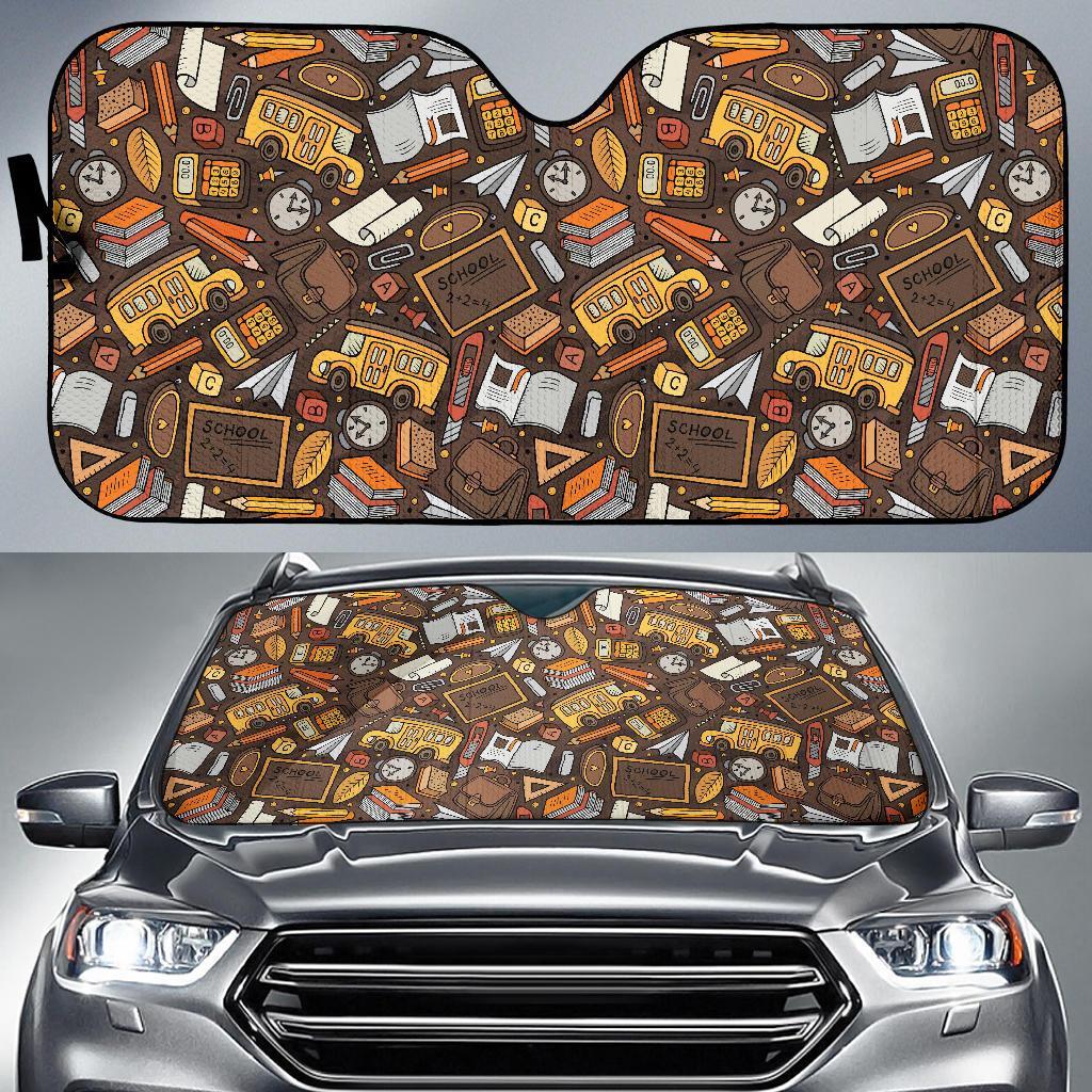 School Bus Teacher Pattern Print Car Sun Shade-grizzshop