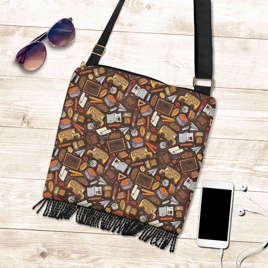 School Bus Teacher Pattern Print Crossbody Bags-grizzshop
