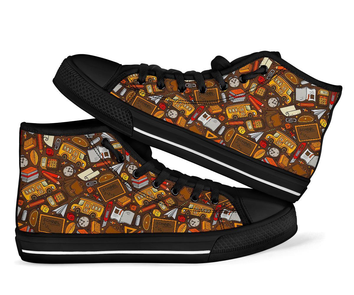 School Bus Teacher Pattern Print Men Women's High Top Shoes-grizzshop