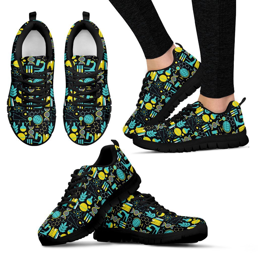 Science Chemistry Pattern Print Black Sneaker Shoes For Men Women-grizzshop