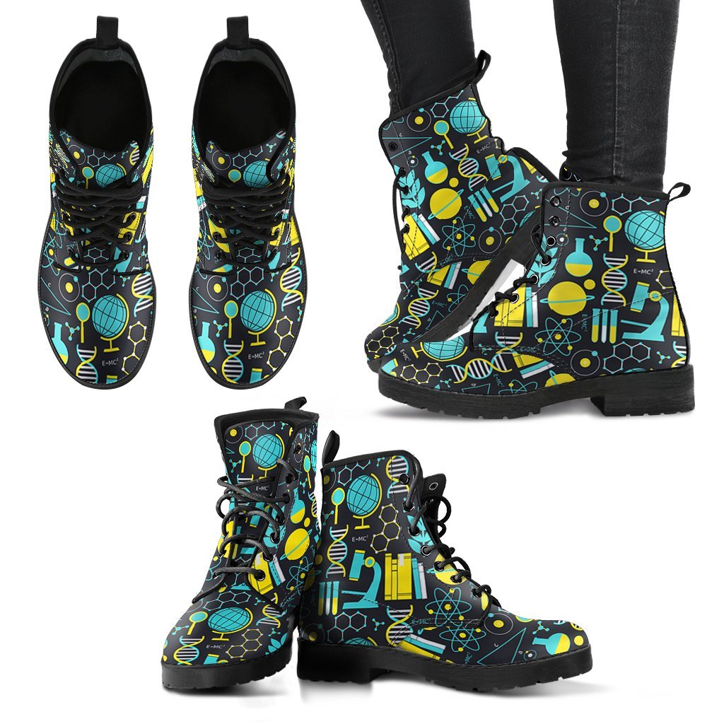 Science Chemistry Pattern Print Men Women Leather Boots-grizzshop