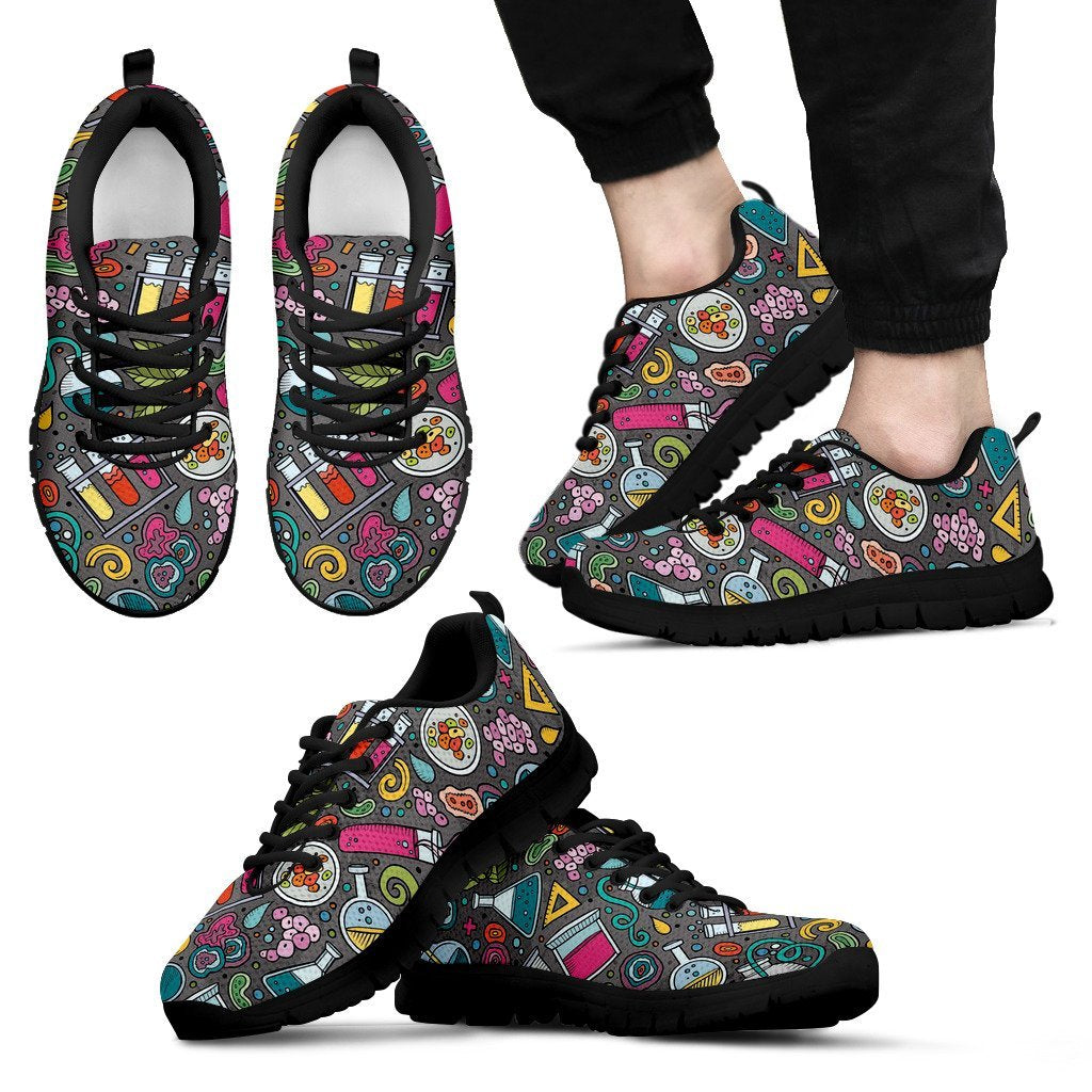 Science Chemistry Print Pattern Black Sneaker Shoes For Men Women-grizzshop