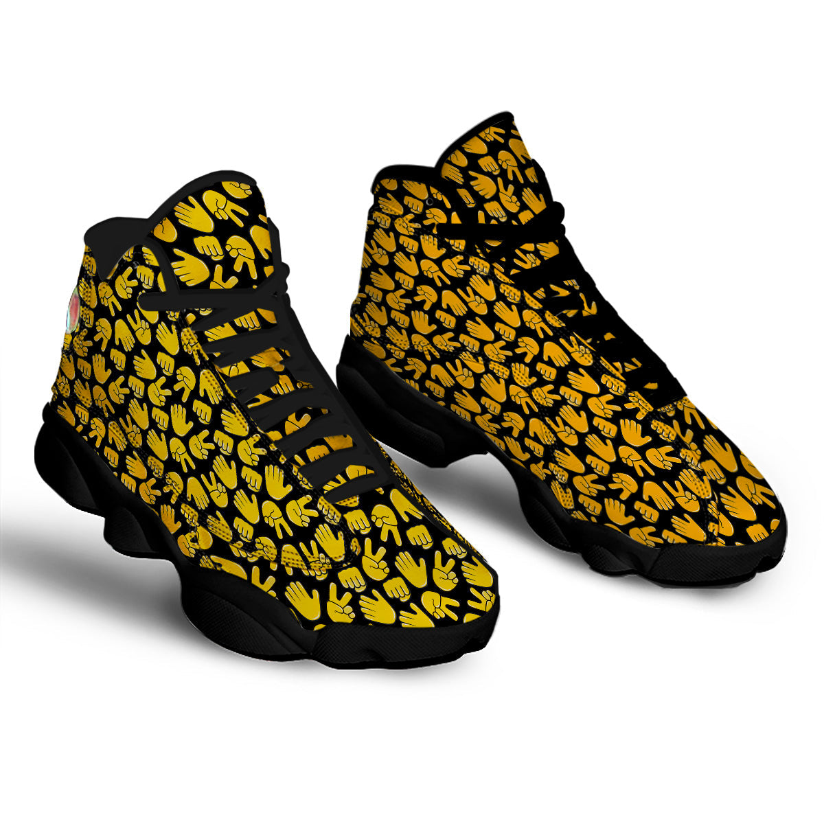 Scissors Paper Rock Emoji Print Pattern Black Basketball Shoes-grizzshop
