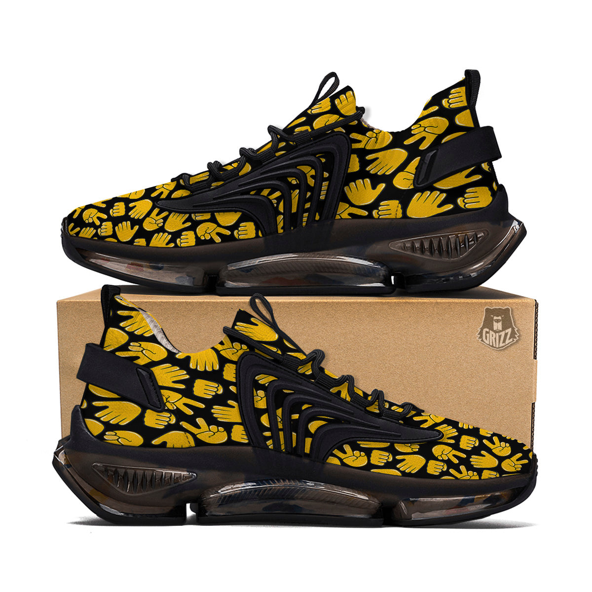 Scissors Paper Rock Emoji Print Pattern Black Gym Shoes-grizzshop