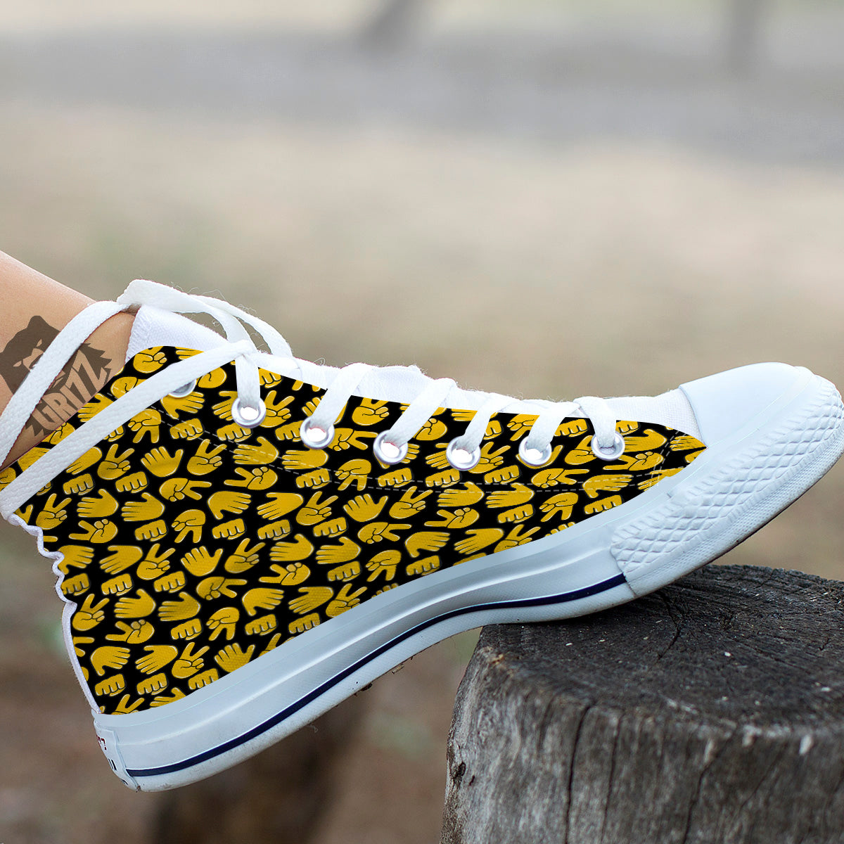 Scissors Paper Rock Emoji Print Pattern White High Top Shoes-grizzshop
