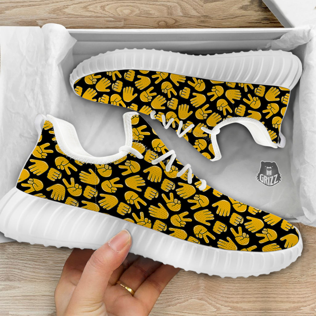 Scissors Paper Rock Emoji Print Pattern White Walking Shoes-grizzshop